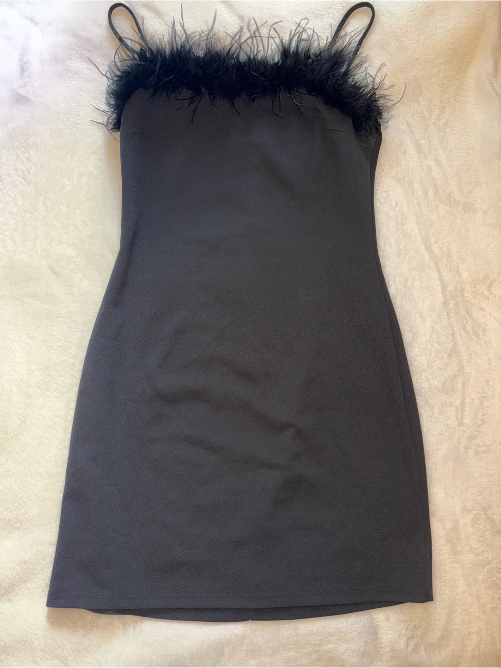 Black Feather-Trim Mini Slip Dress